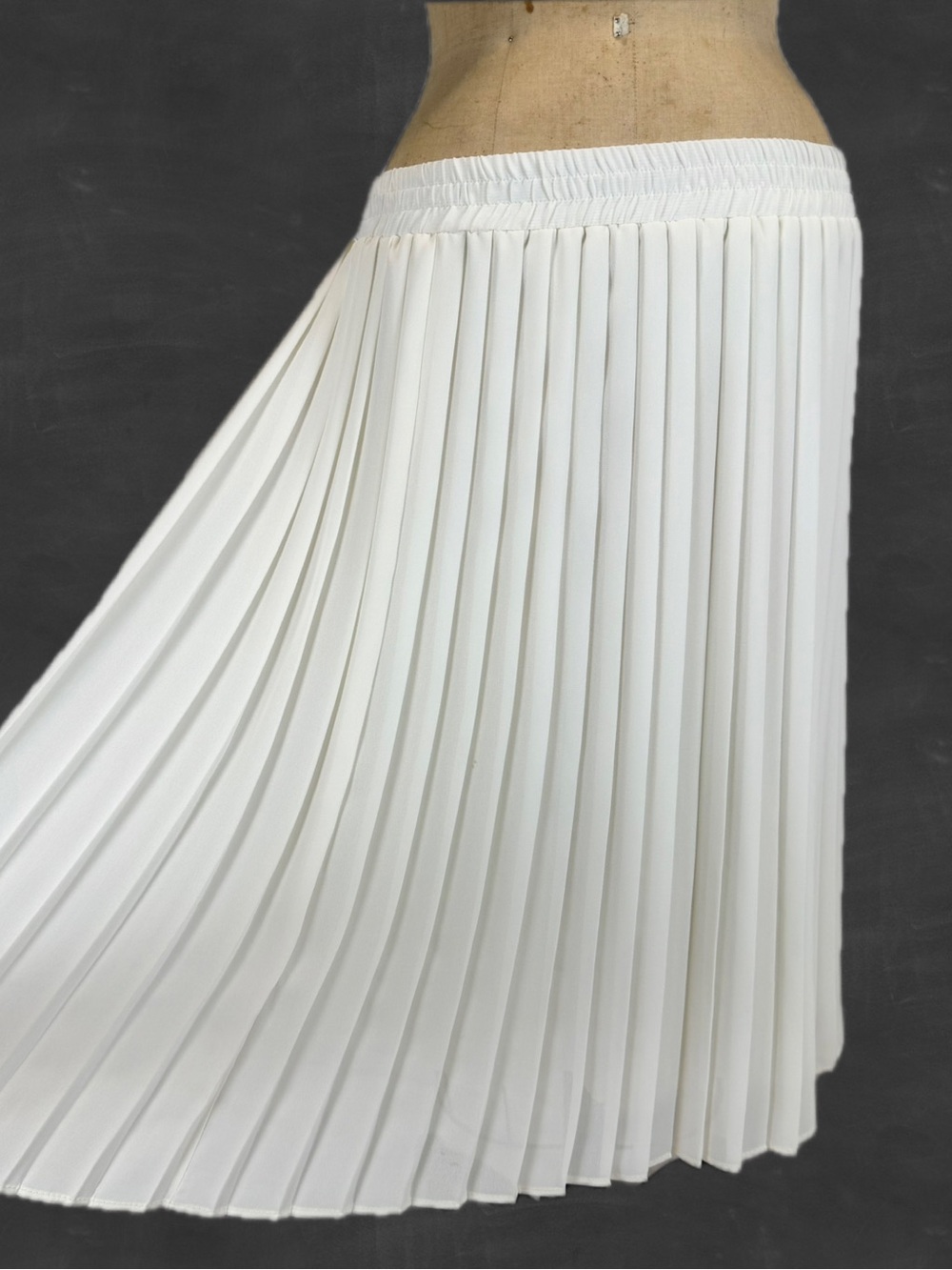 VINTAGE 90s pleated skirt white ivory chiffon knife pleat elastic waist midi